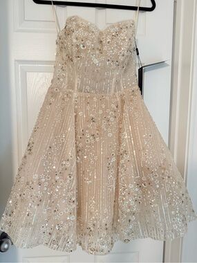 Terani Couture Strapless Ivory Short Prom Dress